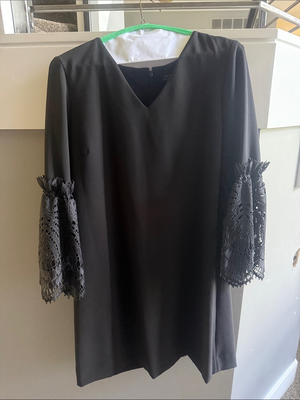 Women's Black Long Sleeve Dress with Lace Bell Sleeves